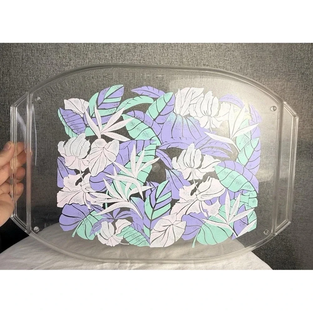 Set Of 8 Vintage 70s/80s Culver Encounters Pink Blue Floral Acrylic Glasses Tray